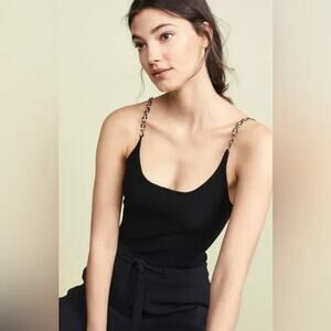 Ramy Brook Marin Cami Knit Tank Top Chain Strap Sleeveless Black Medium